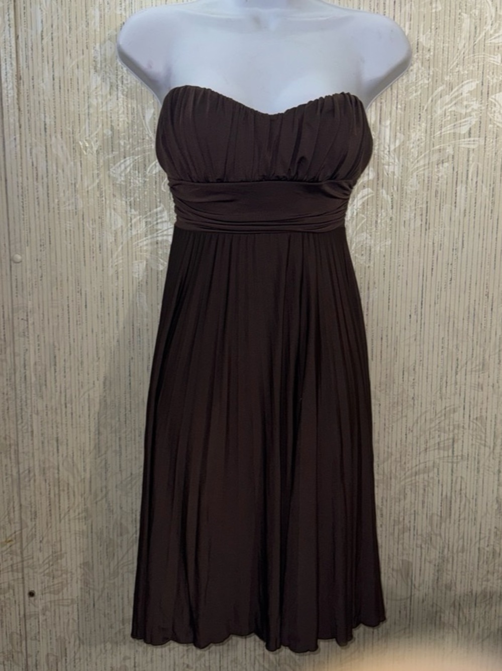 Studio Y Strapless Pleated Maxi Dress in Brown